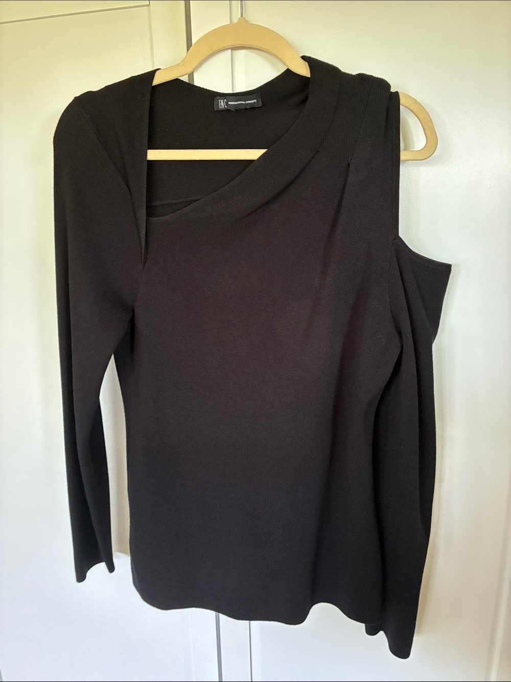 INC International Concepts Black Asymmetric Cold-Shoulder Sweater